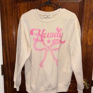 Wound Up Women's Cream Sweater with “Howdy”